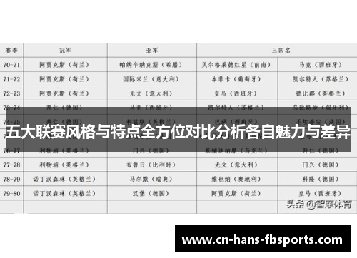 五大联赛风格与特点全方位对比分析各自魅力与差异